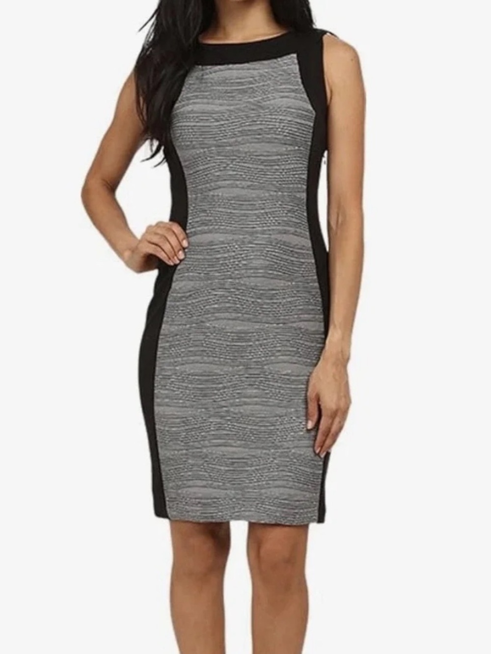 Calvin Klein Black and Gray Sheath Dress Career Sleeveless knee length size 12